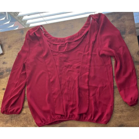 A'GACI Womens L Red Open Back Tie Sheer Embellished Blouse FairyCore - Picture 7 of 8